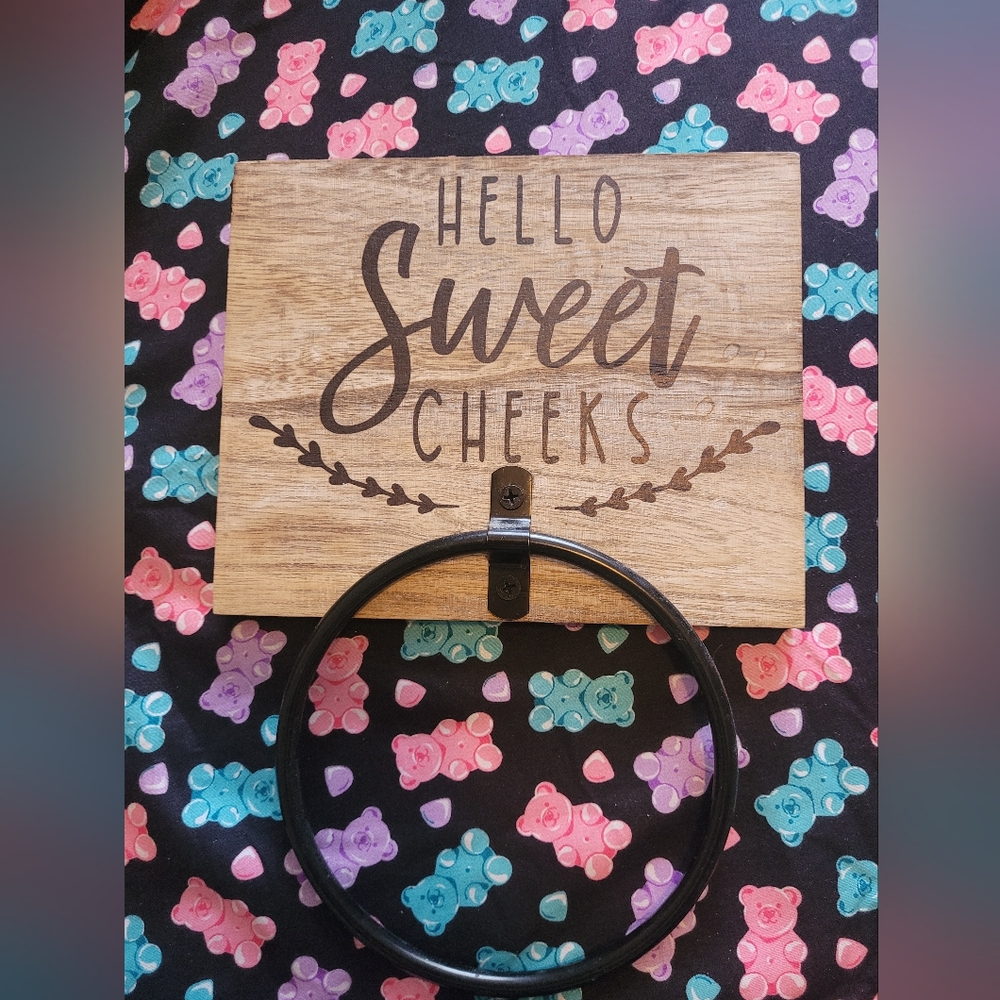 Hello Sweet Cheeks Rustic Wood Hand Towel Holder